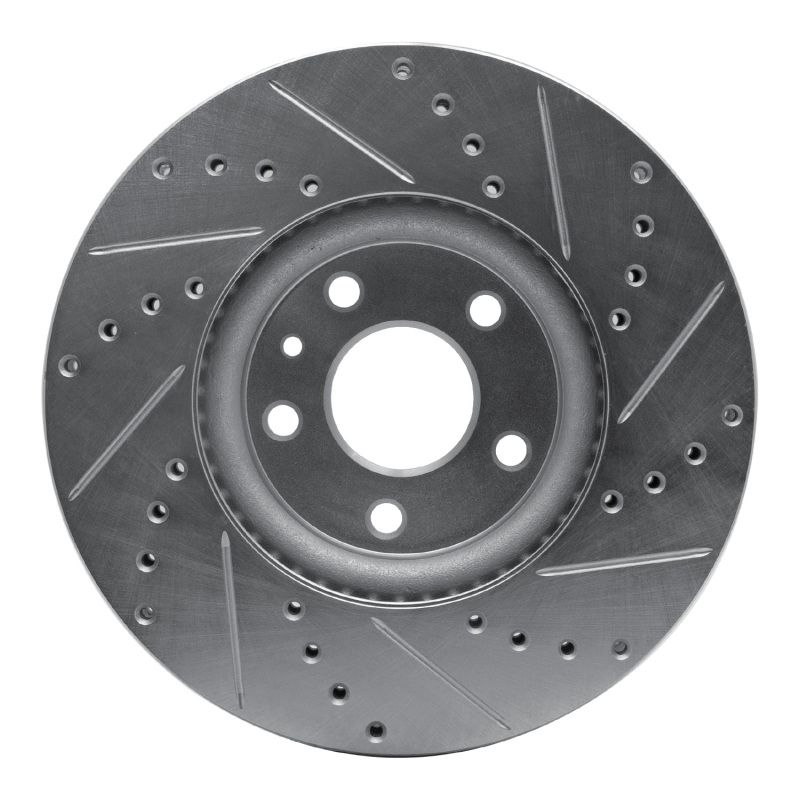 Ford Special Service Police Sedan Brake Rotor (1) - Front Left - R1 Concepts - Drilled & Slotted - Silver - `13-`20